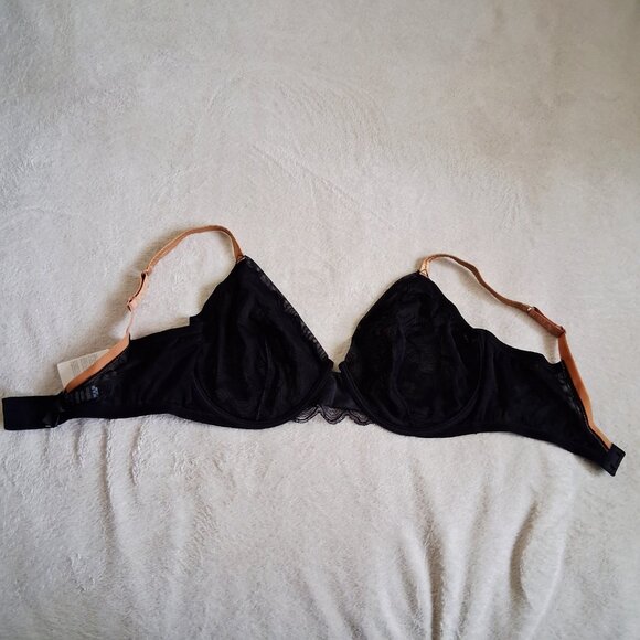 La Perla NWT Women's Size 38E Black Lace Underwire Unlined Satin Straps Bra - Picture 3 of 13